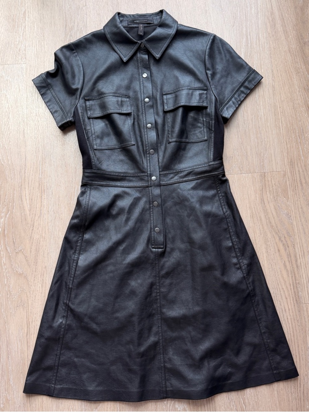 BCBGMAXAZRIA Stephana faux leather shirt dress